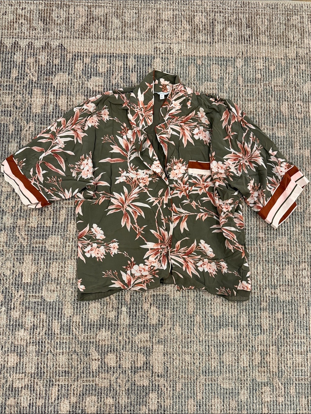 Joie Olive Shirt with Pink & Rust Floral Print